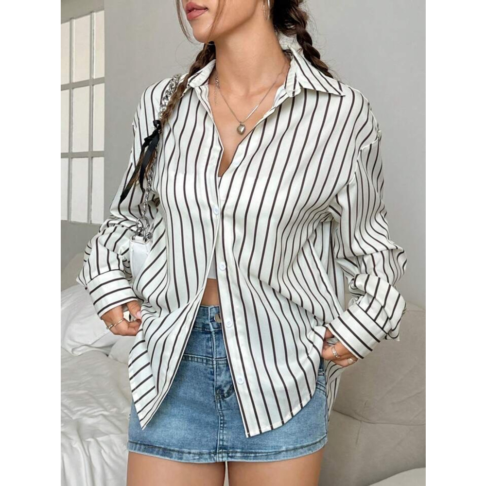 Jones New York Shirt White Black Stripe Blouse XS